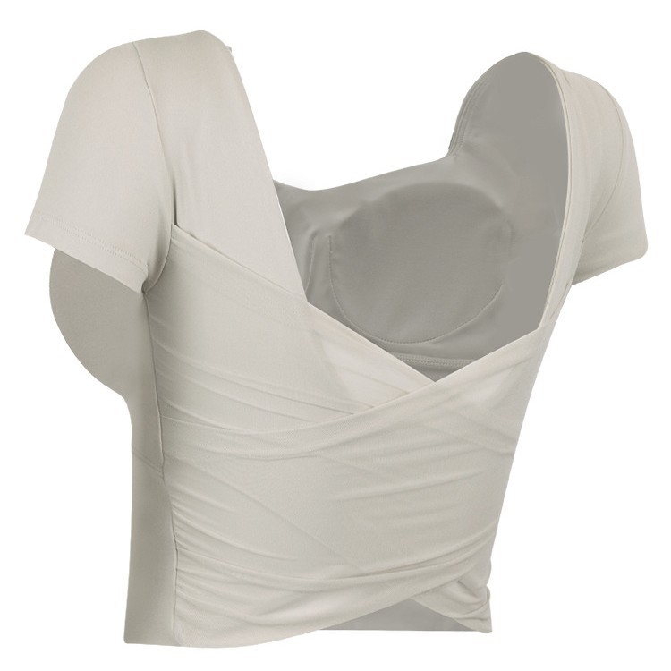 Cross-Border Women's Quick-Drying Fitness Clothing with Chest Pads, New Short-Sleeved Mesh Beautiful Back Sports Yoga Clothing
