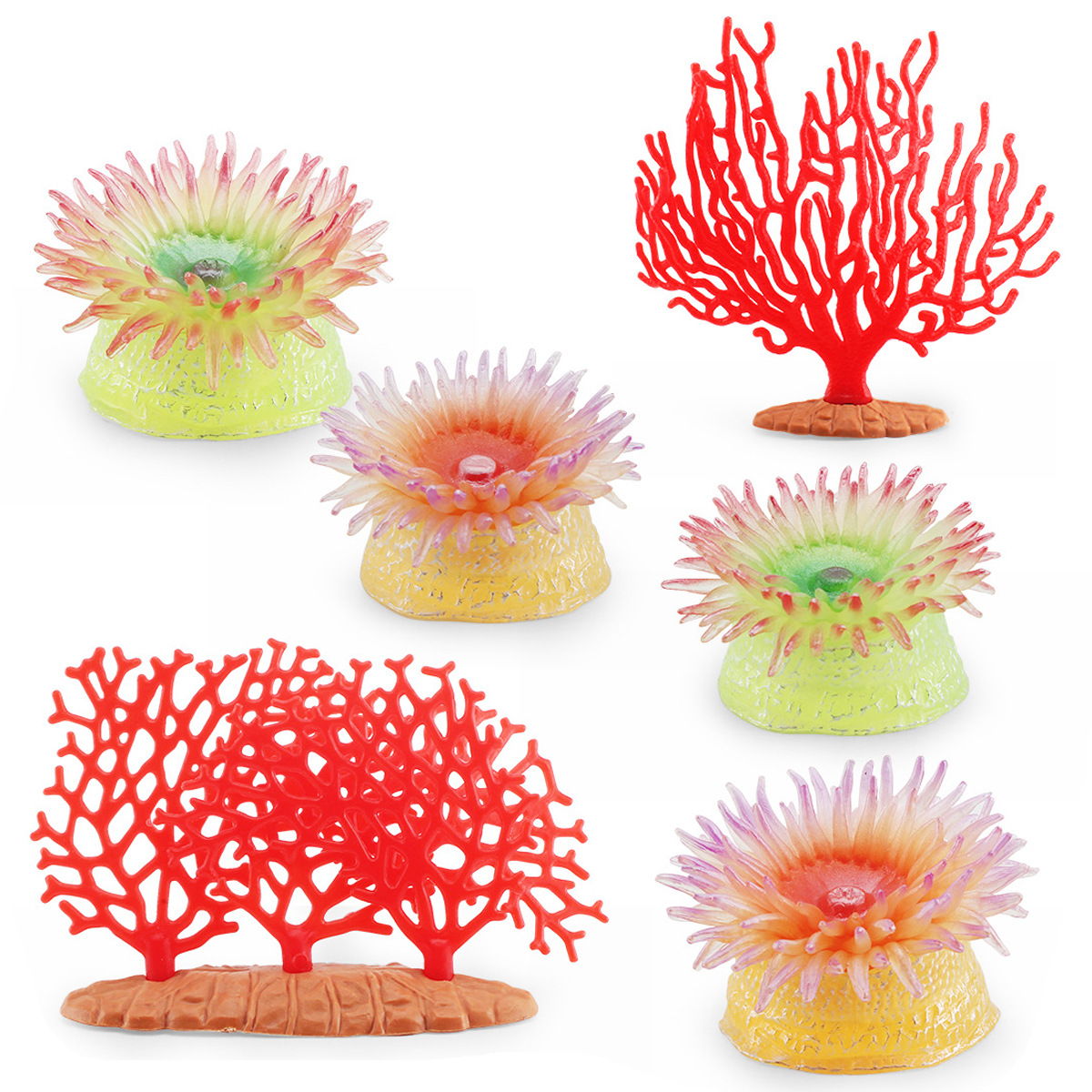 Transfronterizo simulación de Vida Marina anémona coral modelo amarillo verde anémona coral rojo paisaje decoración adornos estáticos