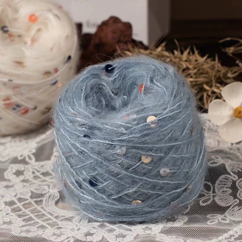 Шерстяной ноготь блестки, вязаная шапка, шарф, оптом, 50 г