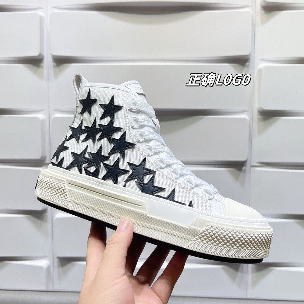 Foreign Trade 2025 New Men's High-Top Five-Pointed Star Sports and Leisure Canvas Shoes Thick-Soled Genuine Leather Trendyy Versatile Sneakers
