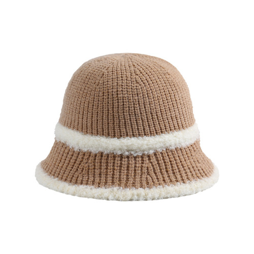 Autumn and winter fisherman hat women's new knitted all-match solid color basin hat lamb plush warm and cold-proof small bucket hat with face
