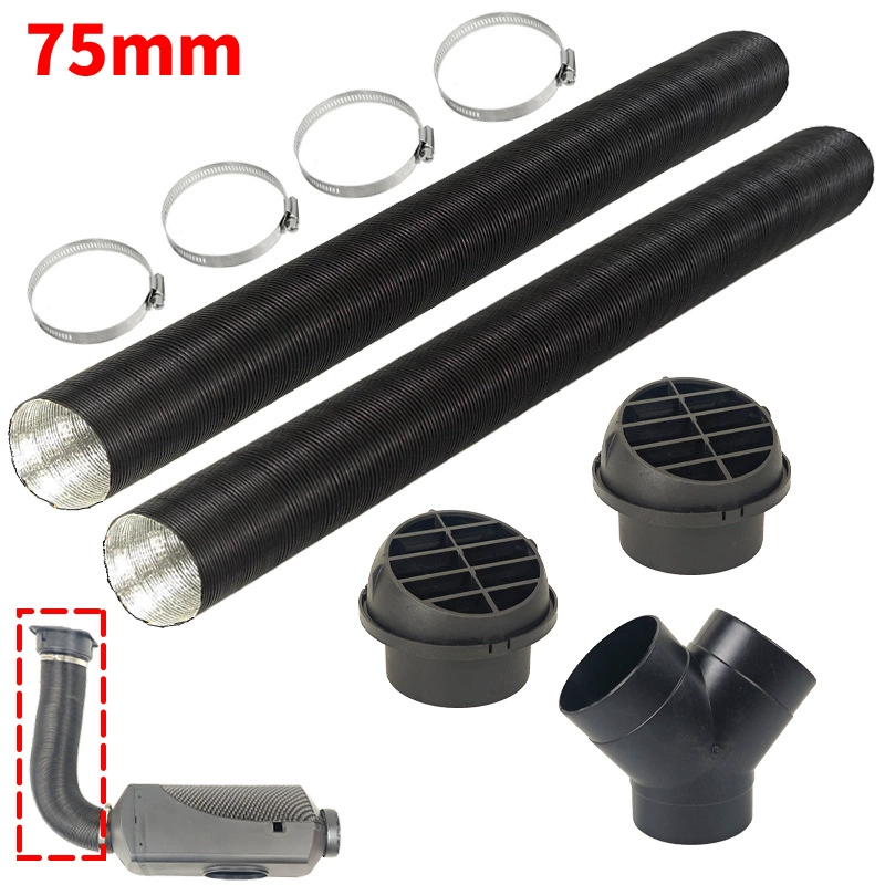 75 мм дизельный нагреватель Y-типа 3 разъема и 2 выхода воздуха и 2 трубы с подогревом черный