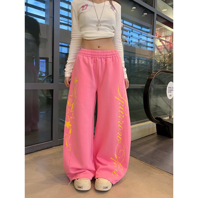 2025 Street Print Straight Pants American Hip-Hop Fashion Casual Pants Gothic Harajuku Retro Loose Sports Cross-Border