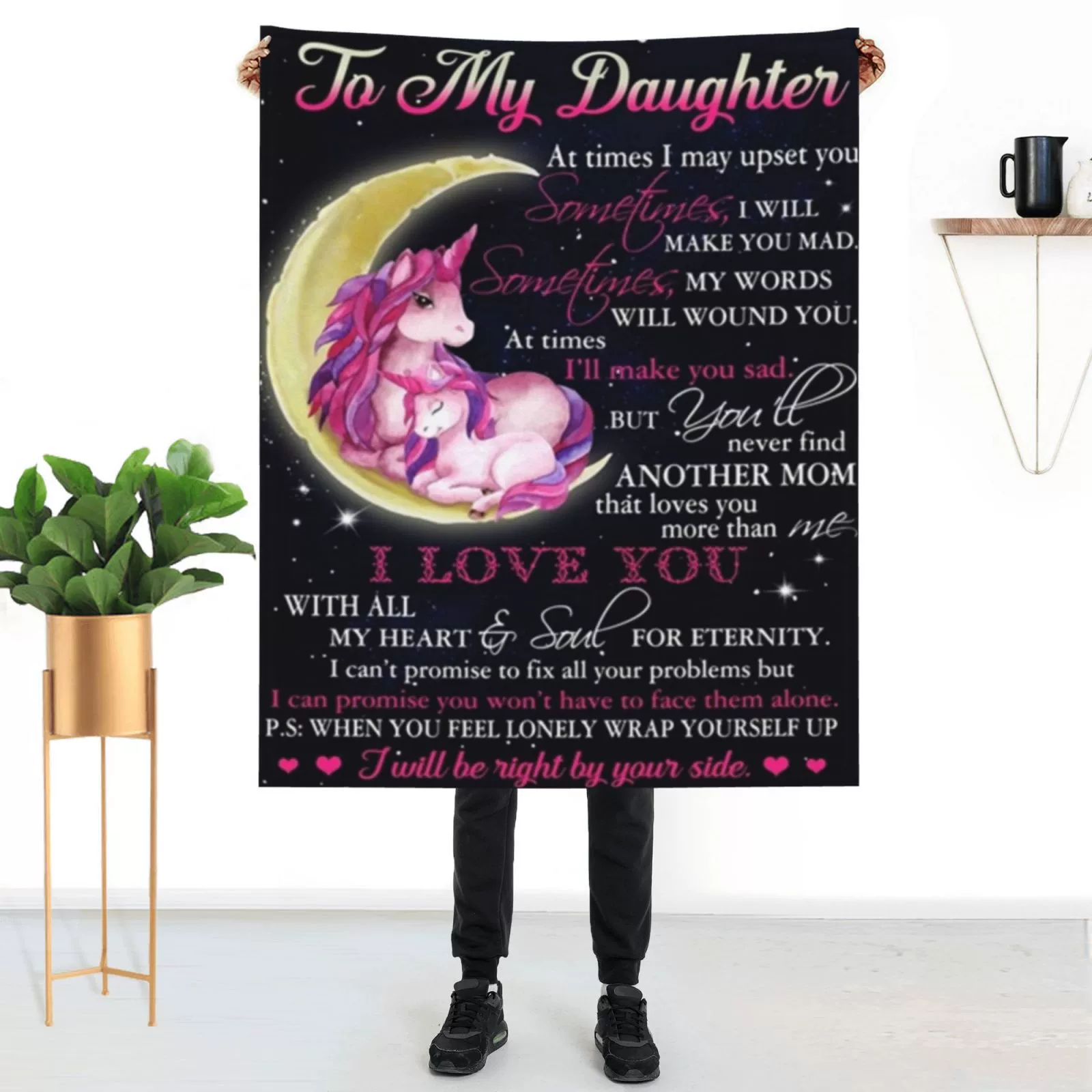 Фланелевое одеяло с лунным единорогом для дочери, одеяло с кондиционером для пожилых, подарок, двустороннее фланелевое одеяло