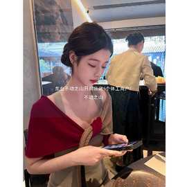 法式披肩连衣裙套装名媛气质温柔风2025年新款两件套绵羊绒有吊牌