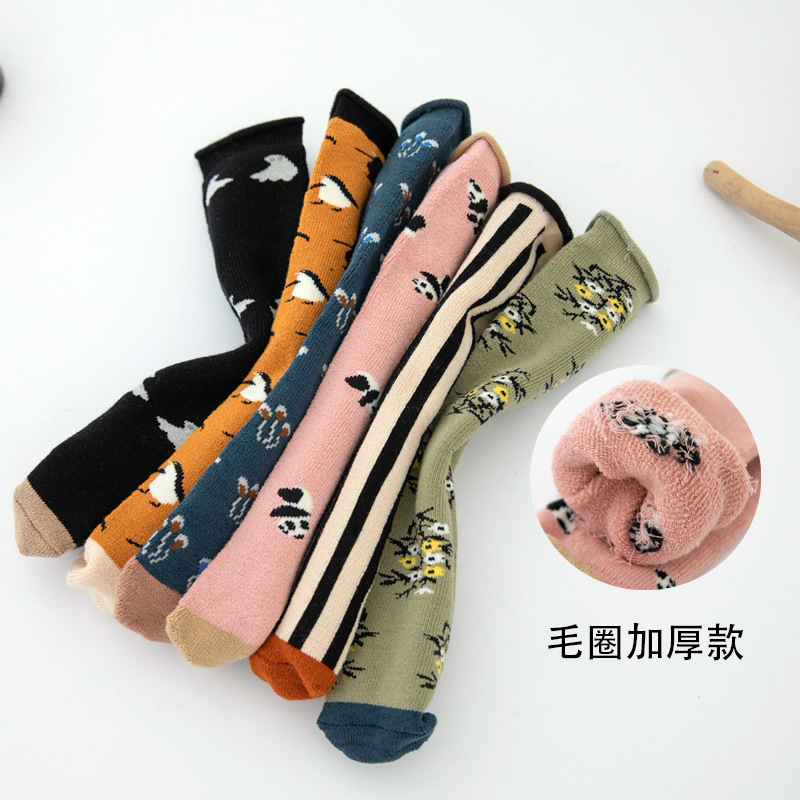 Children's socks 2023 autumn and winter New Cartoon towel socks straight piled socks Terry socks home floor socks baby