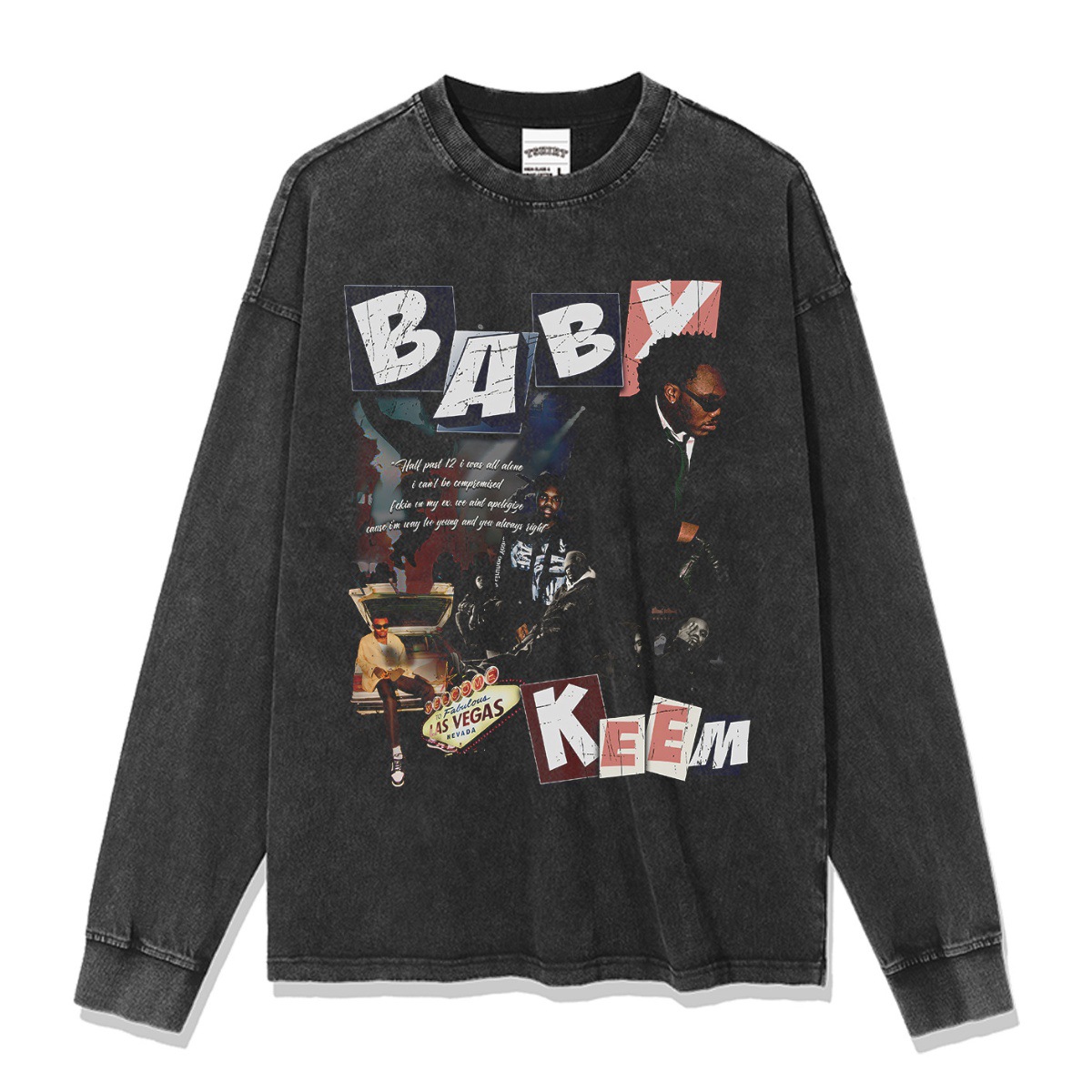 Baby Kim Hip Hop Rap Marca de moda callejera americana Impresión retro Lavado holgado Manga larga