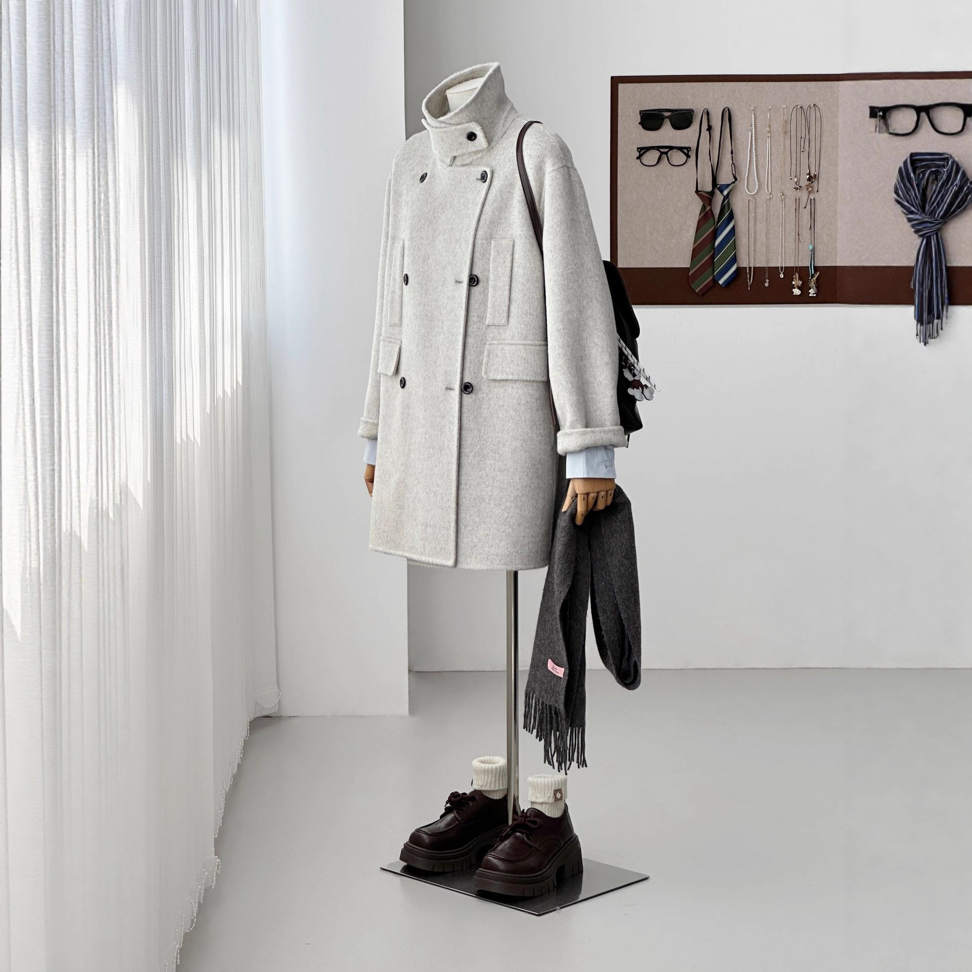 【铃落书院】2025立领双面羊毛双排扣外套HL108-1秋季新款气质款