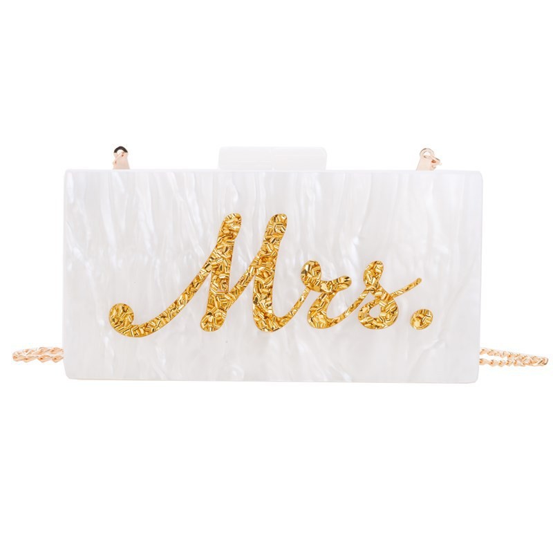 Nueva bolsa de cena de mujer alta sensibilidad letras de perlas blancas acrílicas bolsa de cena inclinada exquisita bolsa de mano de boda