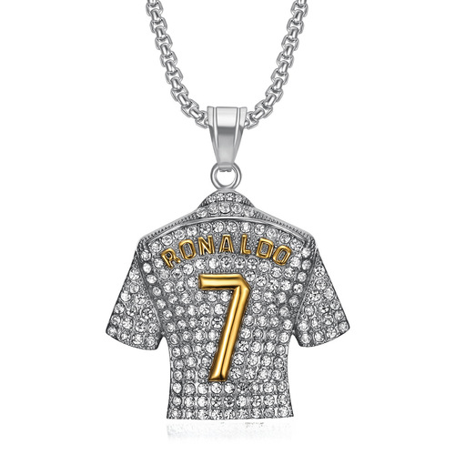 European and American style hip-hop Hiphop jewelry titanium steel gold-plated diamond-studded Cristiano Ronaldo No.7 jersey pendant necklace