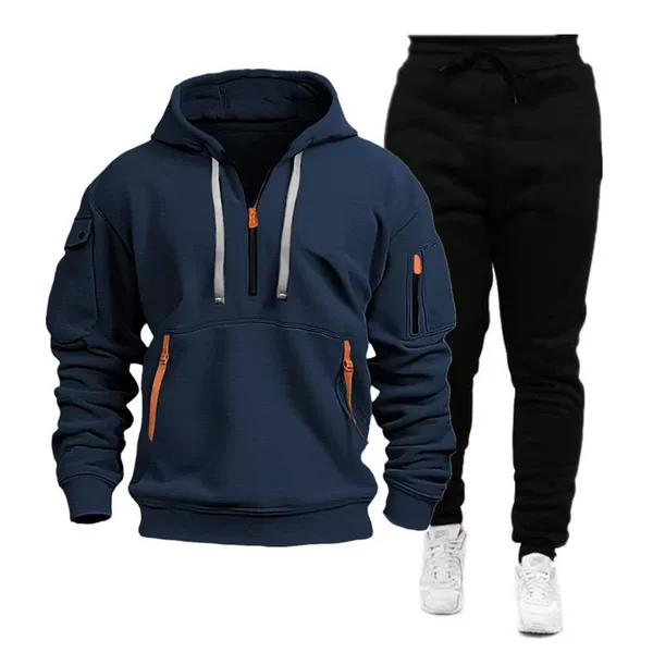 2025 Cross-border Autumn and Winter Sports Sweater suit Men's Multi-pocket Zipper Hoodie Sportswear Sweater suit Light Plate