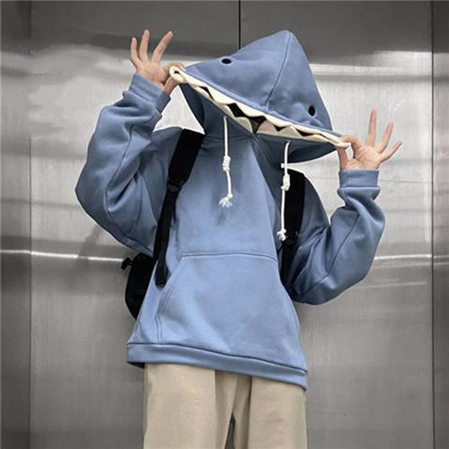 Shark Hat Hoodie  Autumn/Winter New Arrival Unisex Couple Plush Loose Student Funny Design T-shirt Jacket