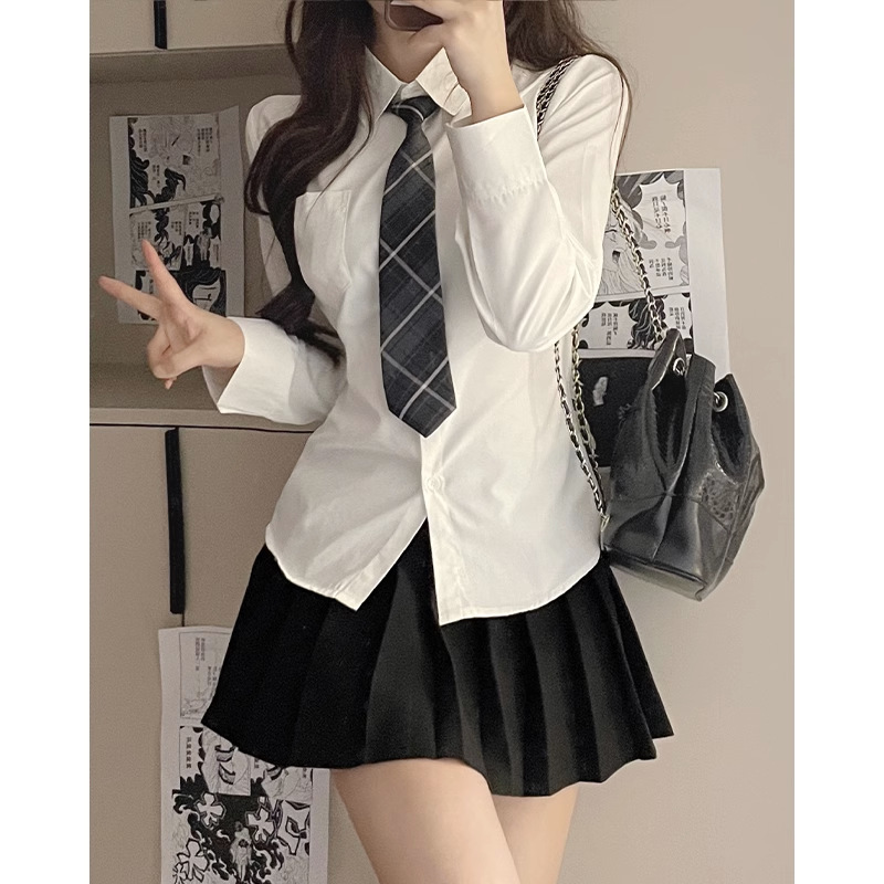 Jk Uniform Pure Lust Sexy Waist Long-Sleeved Shirt Female Preppy Style Strappy Slim Slim Top White Shirt