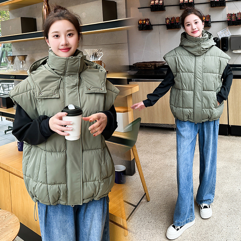 2024 transfronterizo Europa y los Estados Unidos nueva ropa de mujer de color sólido con cremallera bolsillo chaleco de algodón de moda con capuchón temperamento chaqueta de viaje image 3