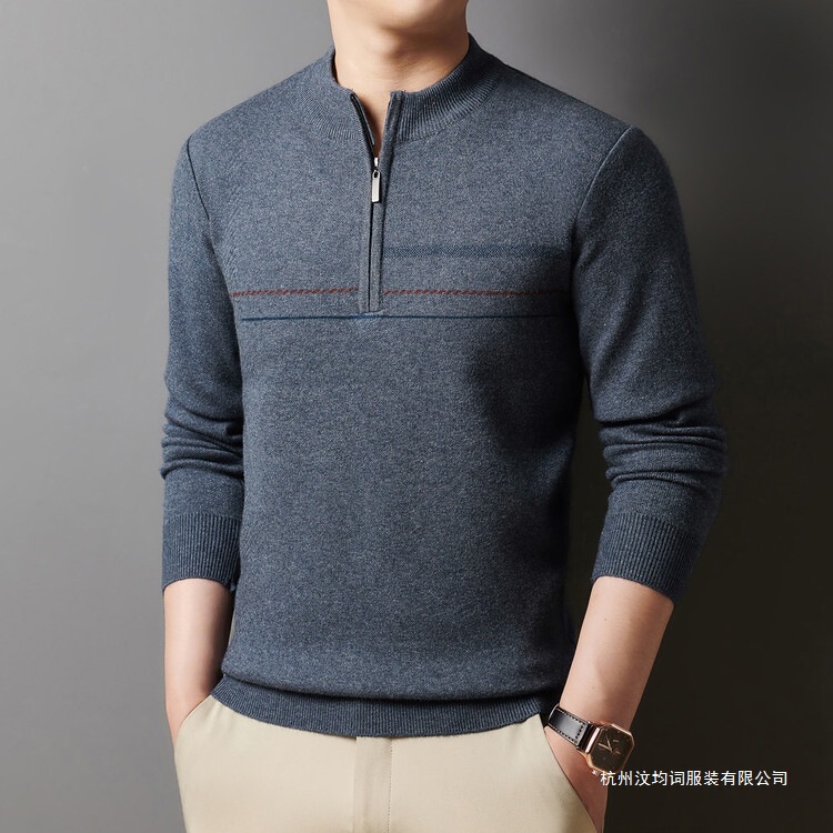 Half-Turtleneck Zip-Up Burgundy Sweater for Men, Winter Thickened Wool Sweater for Middle-Aged Dads, Men's Knitted Base Layer Shirt