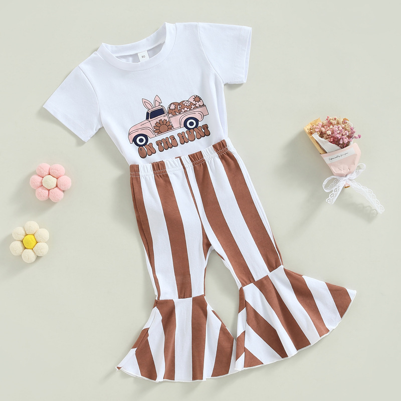 Easter Fashion Cartoon Letter Stripe Cotton Girls Clothing Sets display picture 2