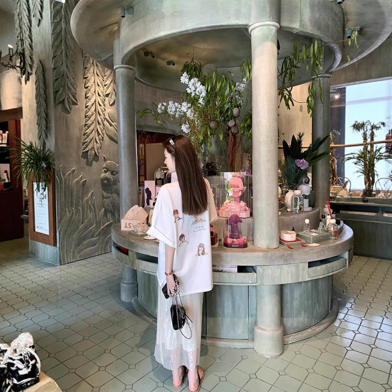 Aaaaxbbb Blind Love Cotton Printed T-Shirt Women's Oversize Boyfriend Style Couple High-End Top
