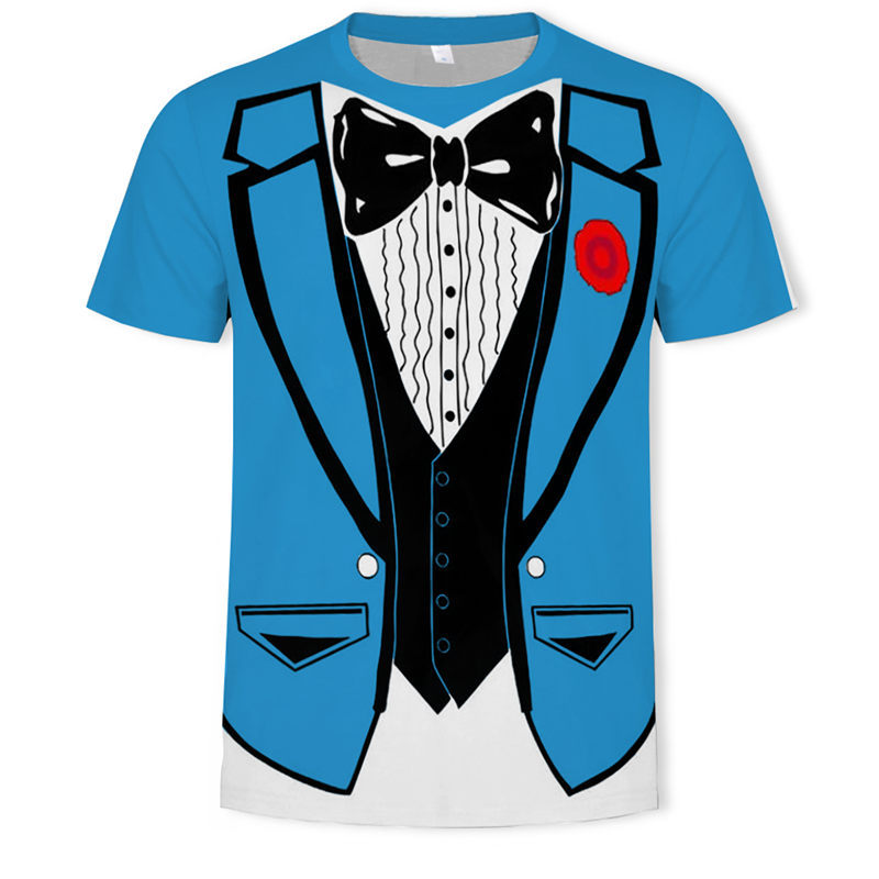 Camiseta tridimensional 3D europea y americana impresión digital manga corta traje falso de comercio exterior de dos piezas camiseta de punto divertida creativa de manga corta
