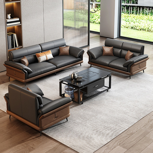 Office Sofa Genuine Leather Business Reception Hall Visitor Area Negotiation Simple Modern Light Luxury Coffee Table Set