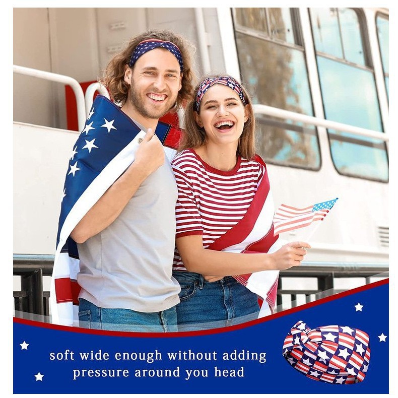 Bandera de EE. UU. Día de la Independencia Estrella Elemento Retro nudo Absorbente Yoga Correr Traje para el cabello Correa para la cabeza