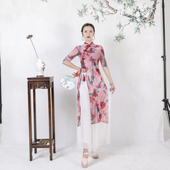 Classical dance practice attire, flowing dance cheongsam performance dress, Chinese-style ethnic body rhythm performance outfit for women, adult silk dress