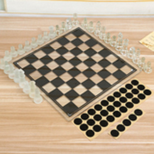 Large frosted glass chess glass chess set crystal chess desktop puzzle game black plate