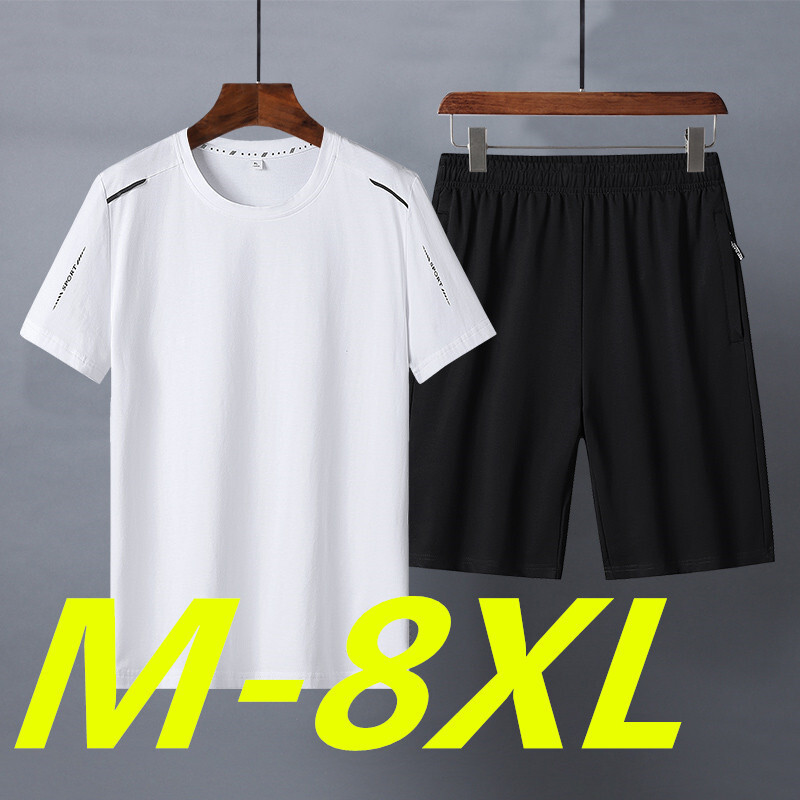 Traje de talla extra grande Papá verano algodón camiseta de manga corta color sólido ropa deportiva casual de mediana edad y ancianos traje deportivo para hombre