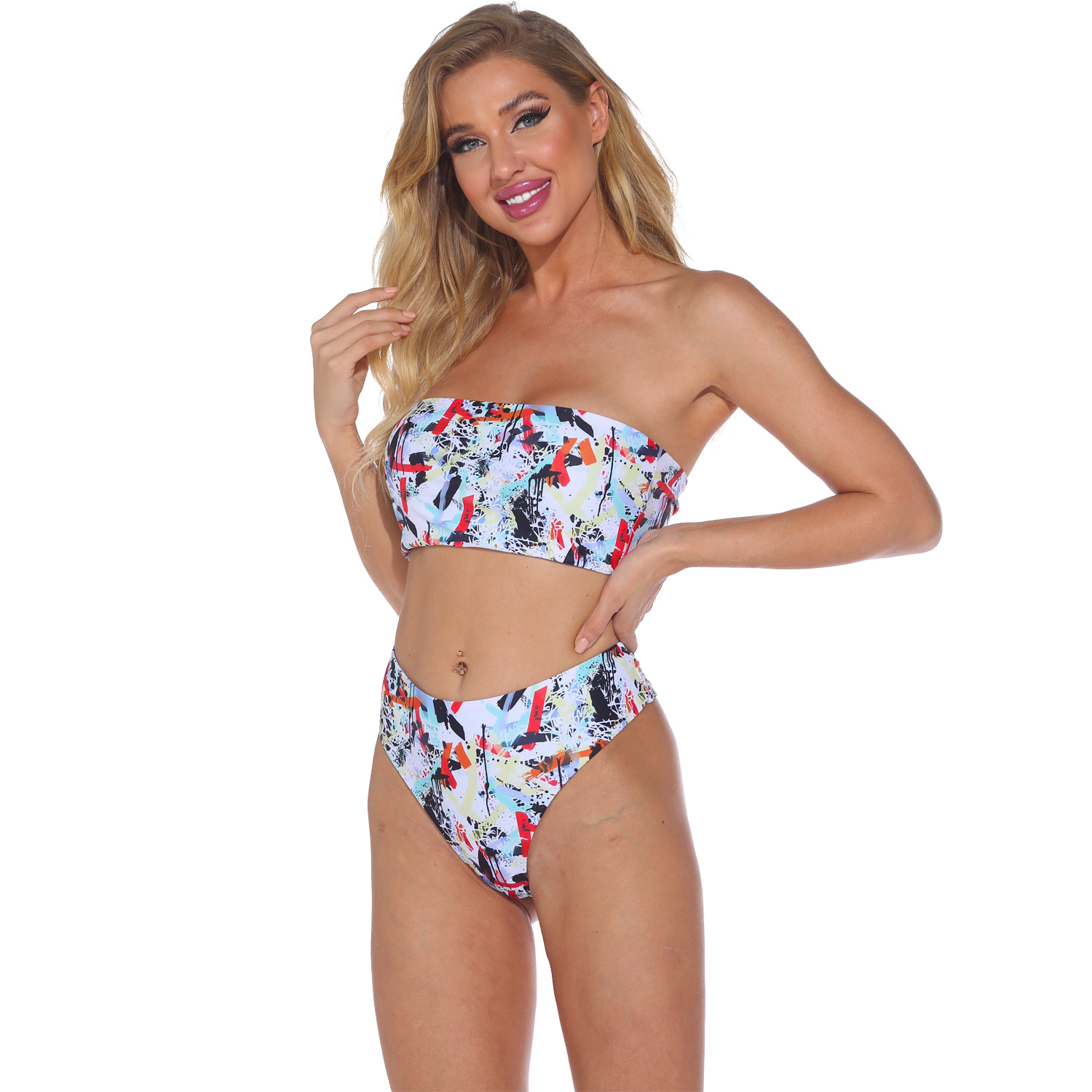 new split high waist sexy printed strappy bikini swimsuit  NSHL27989