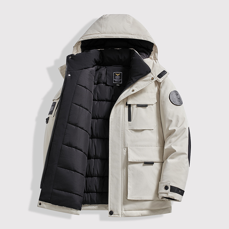 Aliexpress transfronterizo más chaqueta de algodón de tamaño grande hombre ropa de invierno media y larga estación europea herramientas al aire libre chaqueta cálida marca de moda masculina