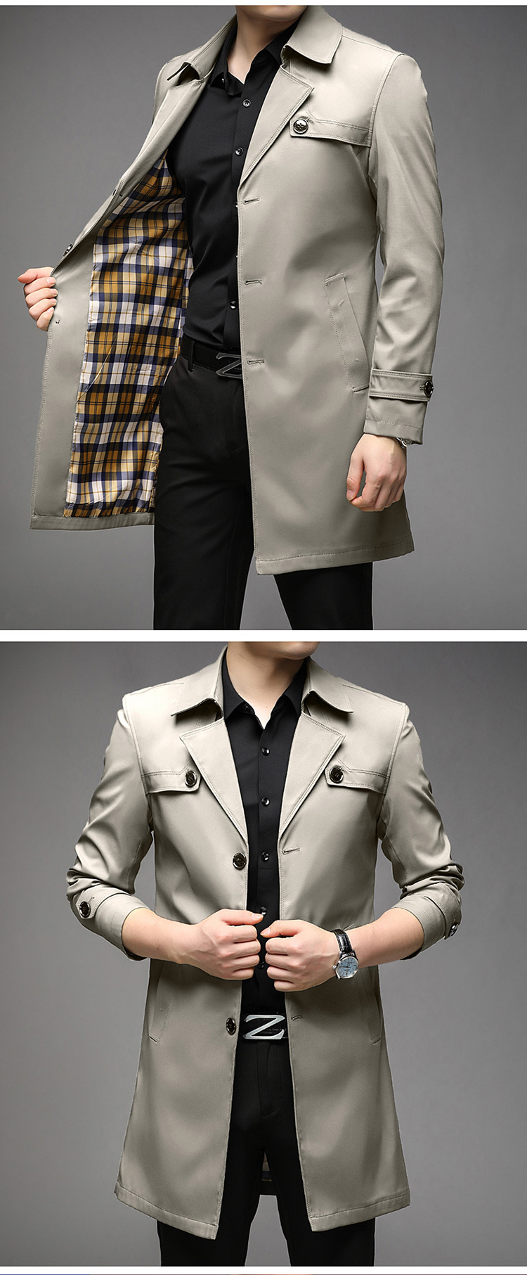 2024 Nuova Primavera e Autunno Giacca a vento da uomo Cappotto di media lunghezza da uomo 8907 Abbigliamento da uomo di grandi dimensioni_voghion.com