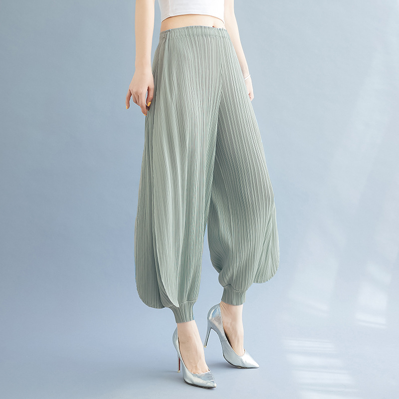 Fashionable and Elegant Miyake 2026 Long Pants, Wide-Leg Pants, Pleated Pants for Women, Thin Pleated Lantern Pants, Loose Fit, Slimming Effect