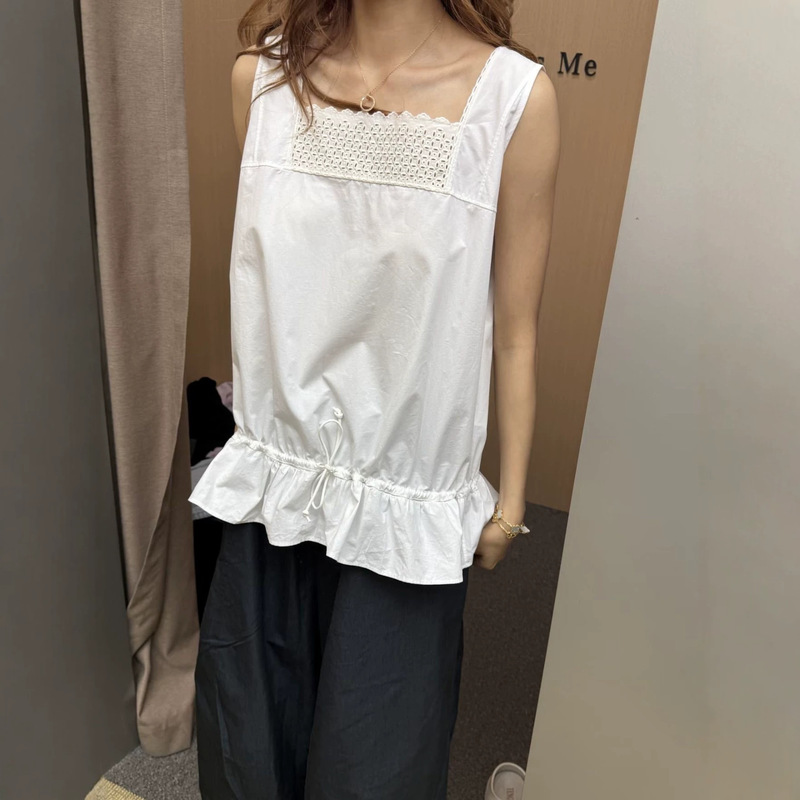 R Embroidered Vintage Cotton Vest Japanese Style Light Retro Lace Hollow Sleeveless Top for Women Summer New Loose Fit Age-Reducing R Embroidered Vintage Cotton Vest Japanese Style Light Retro Lace Hollow Sleeveless Top for Women Summer New Loose Fit Age-Reducing