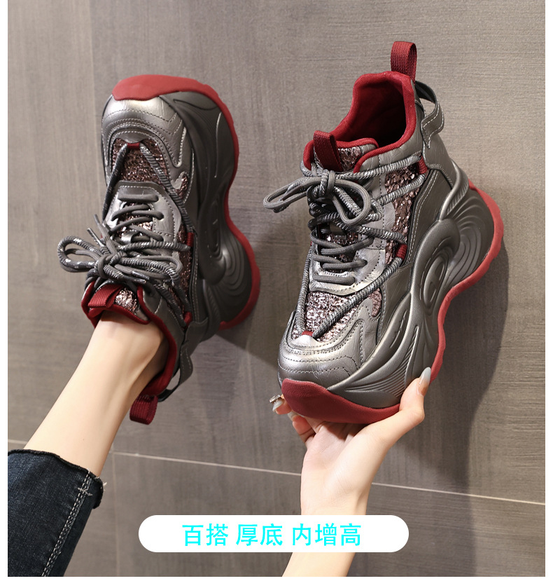 Giày sneaker nữ đế dày tăng chiều cao phong cách châu Âu — Màu đen chi tiết 1