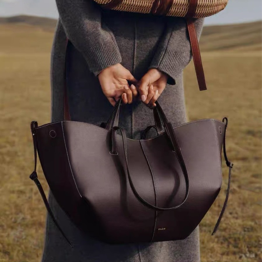 现货秒发polene翅膀包真皮Cyme单肩腋下包小众法式大容量托特包 - Thumbnail 2