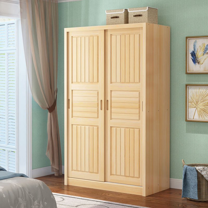 Todo el armario de madera sólida de madera de pino corredera simple tronco dormitorio adulto dos puertas armario de almacenamiento infantil montaje image 4
