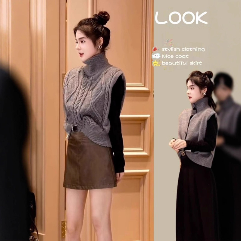 Knitted Vest with High Collar, Double-Sided Wear, 2025 Autumn and Winter New Style, Chanel-Style Vest Sweater for Women, Suitable for Spring and Autumn