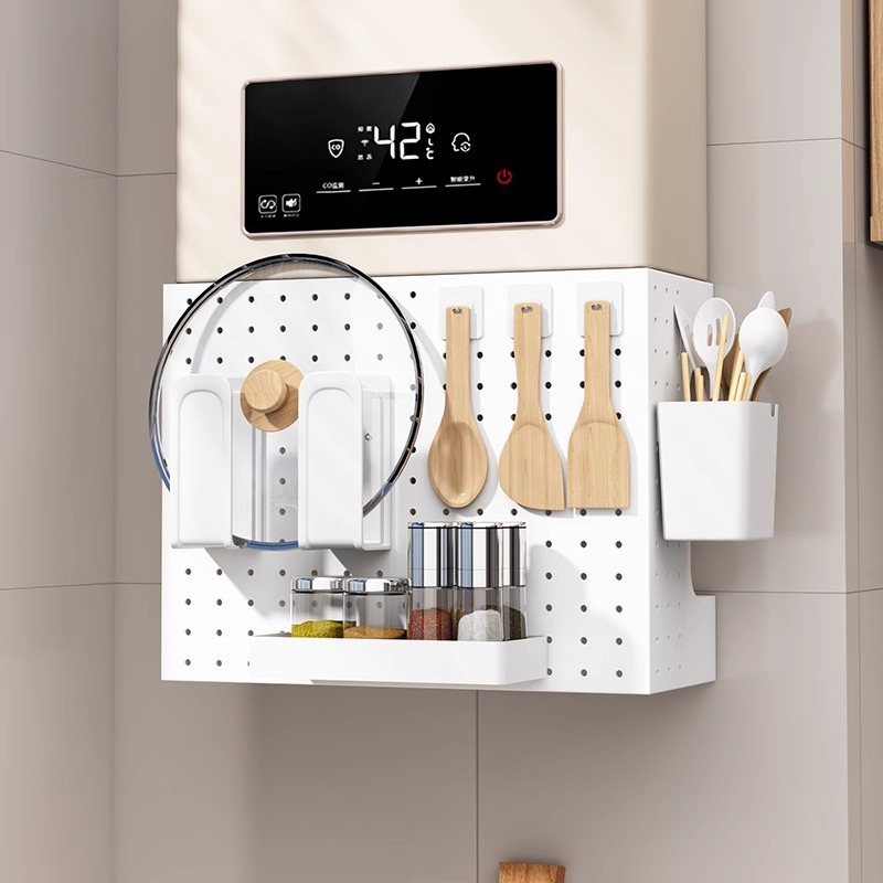 Calentador de agua a gas, deflector de tubería, tablero de agujero decorativo, cubierta de pared sin perforaciones, cubierta protectora, estante de almacenamiento feo, artefacto