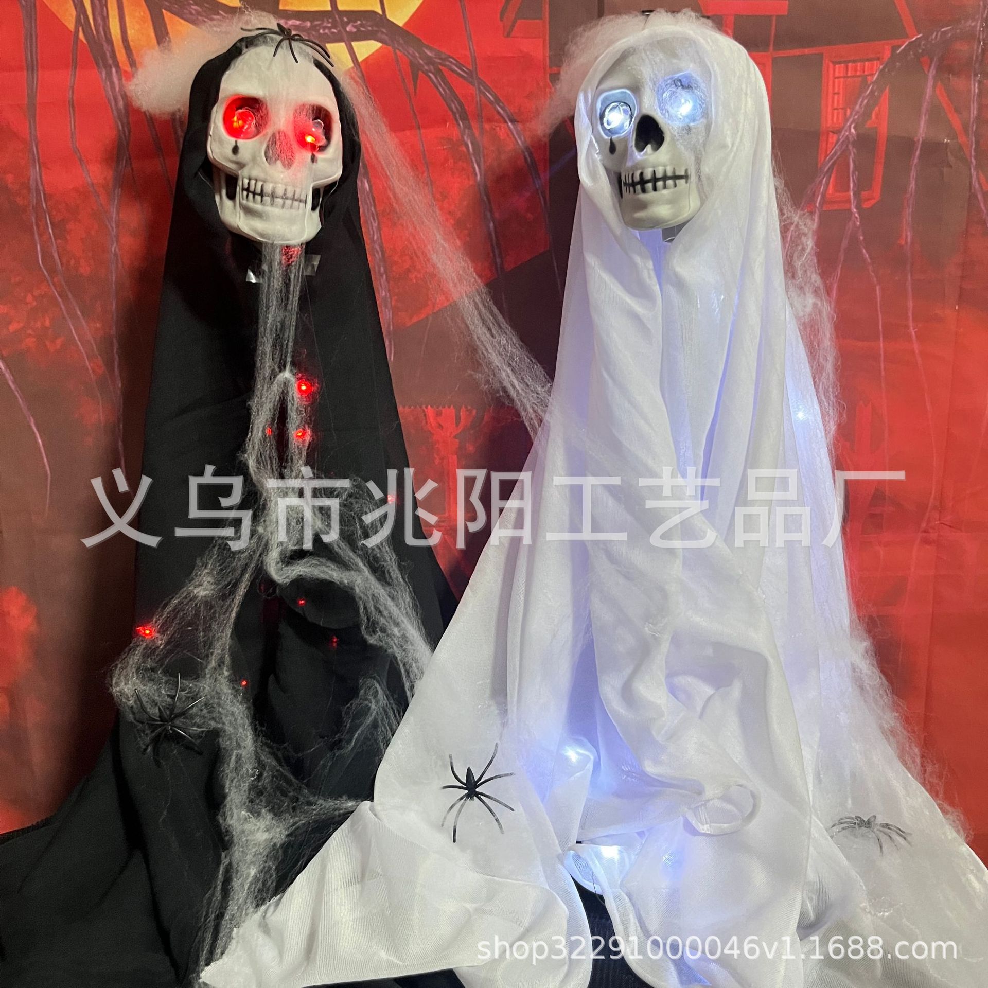 Transfronterizos Halloween fantasma colgante prop fiestas decoración conjunto de telaraña esqueleto luminoso diseño de inserción