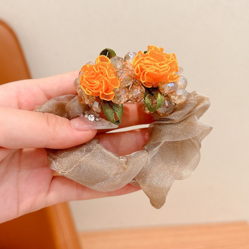 Mori Fairy belleza flores de cabello de niña alta sensación de diamante anillo de cabello de intestino para niños atado pelo banda elástica de alta elasticidad