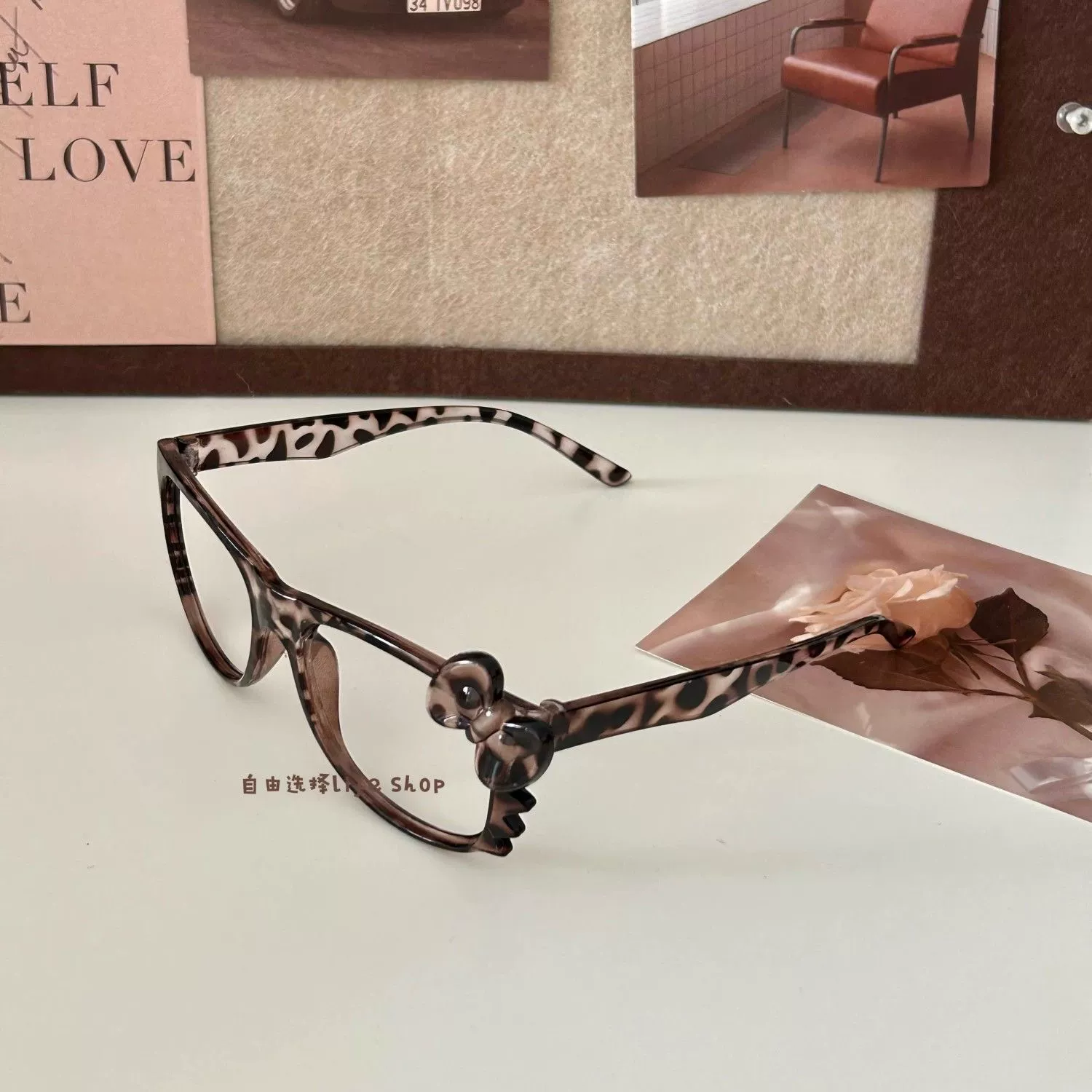 Glasses frame decorative plain iTy cute elliptical frameless lens TY leopard 2kkins frame retro