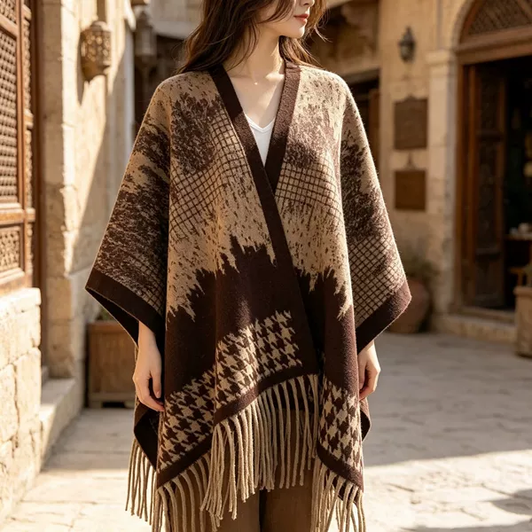 Popular houndstooth ethnic style travel shawl for women, with tassels, plaid jacquard cape, shawl, scarf, and outerwear for warmth