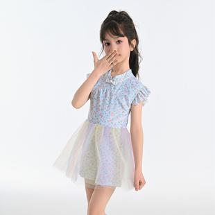 New Korean Style Girls' Floral New Chinese Style Swimsuit, Fashionable Children's Swimsuit, One-Piece Swimsuit