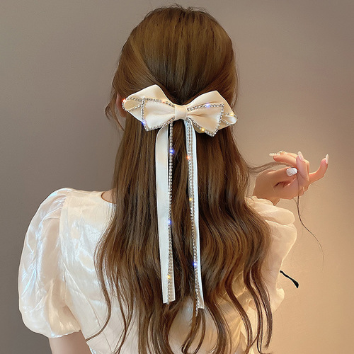 Bowknot rhinestone hair band tassel hairpin black super fairy hair top clip clip hairpin female south Korean  tire