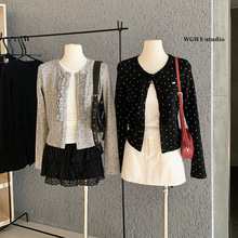 WGWE7354小香风波点针织开衫修身显瘦短款外套轻薄高级感上衣