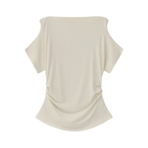 Chic Modal Cotton T-Shirt with Cross-Shoulder Design - Off-the-Shoulder, Short Sleeve, Women's Summer Fashion, Body-Fitting, Revealing Neckline, Trendy