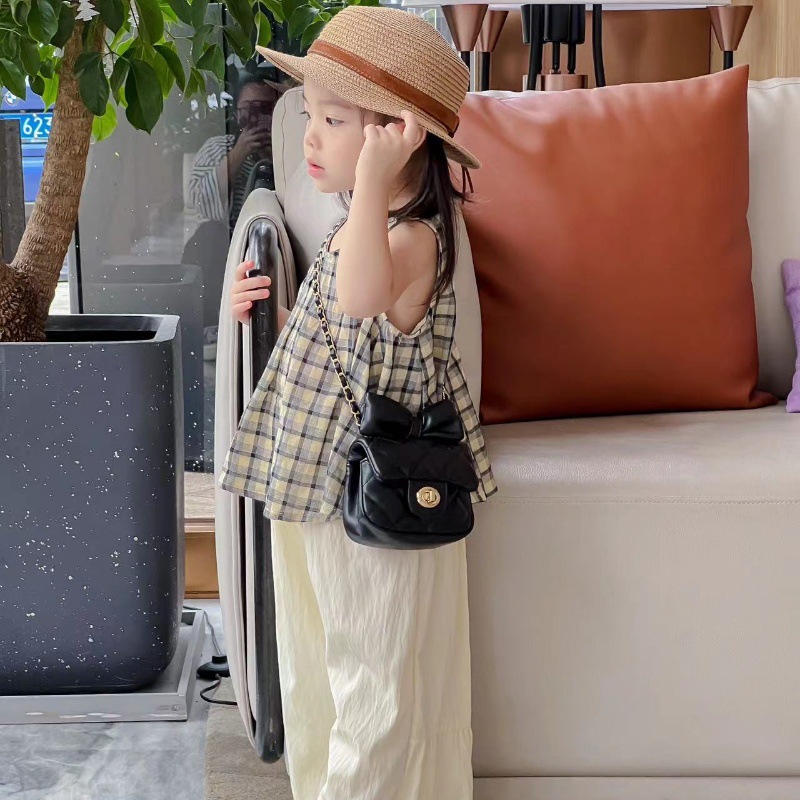 Mini bolso de hombro para niña, lindo lazo, cadena de moda, bolso de mensajero para niños, bolso de accesorios para niños rómbico