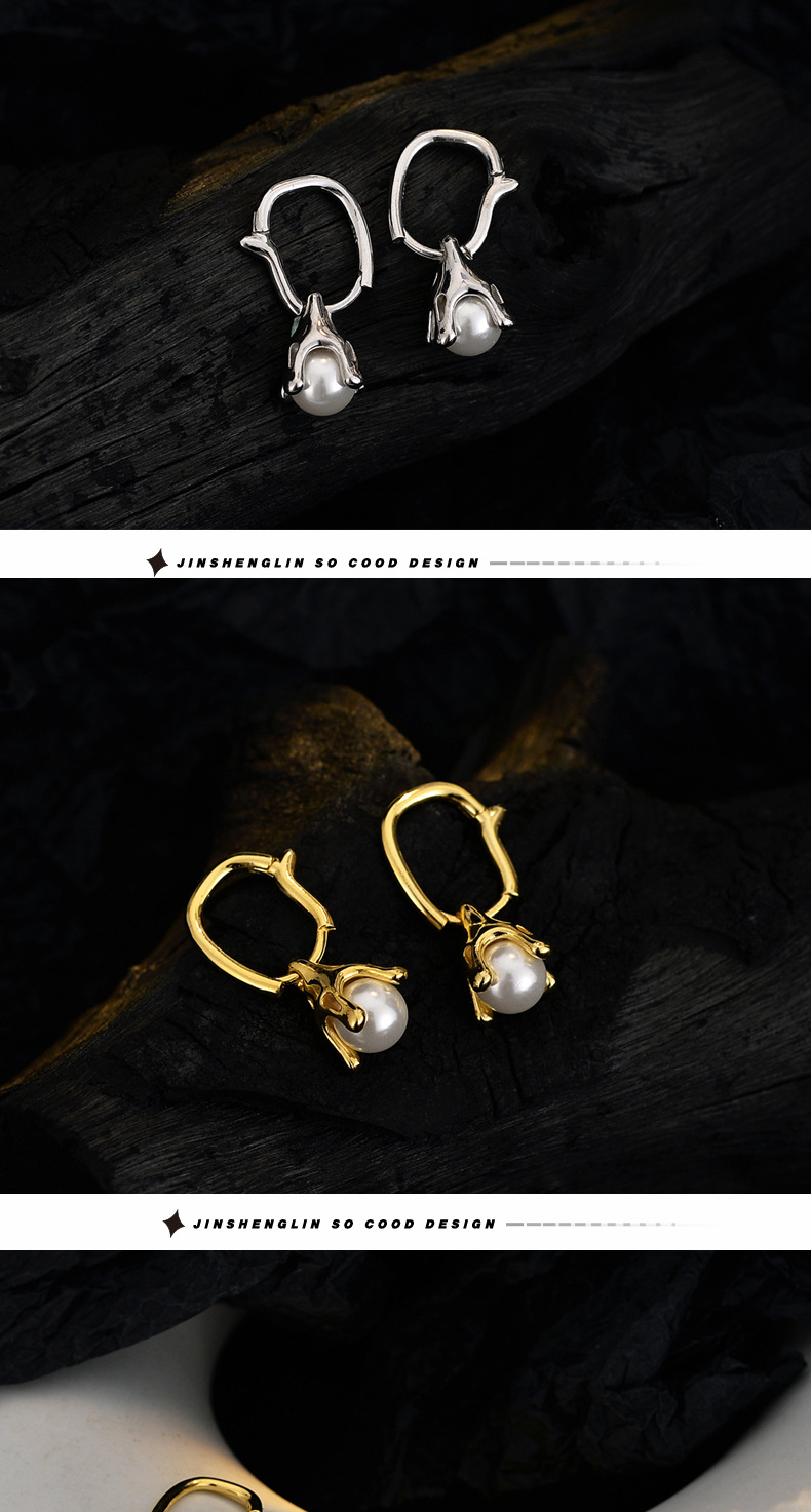 6g Weight Pearl Inlay Material 1 Piece 925 Sterling Silver Pearl Geometric Drop Earrings