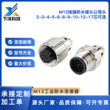 M12防水连接器注塑头17芯电源航空插头线端公母插头IP67防水传感