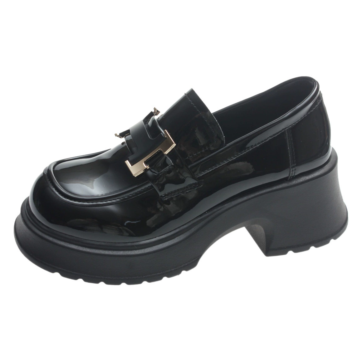 Туфли на высоком каблуке женские весна и осень 2023 новые маленькие кожаные туфли в британском стиле интернет знаменитые лоферы на толстом каблуке с металлической пряжкой женские