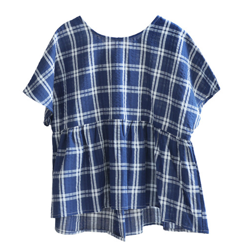 2024 New Middle-Size Girls' Cotton Plaid Doll Shirt, Japanese and Korean Style Short Sleeve Thin and Soft Girls' Top, Summer High-Quality Children's Clothing